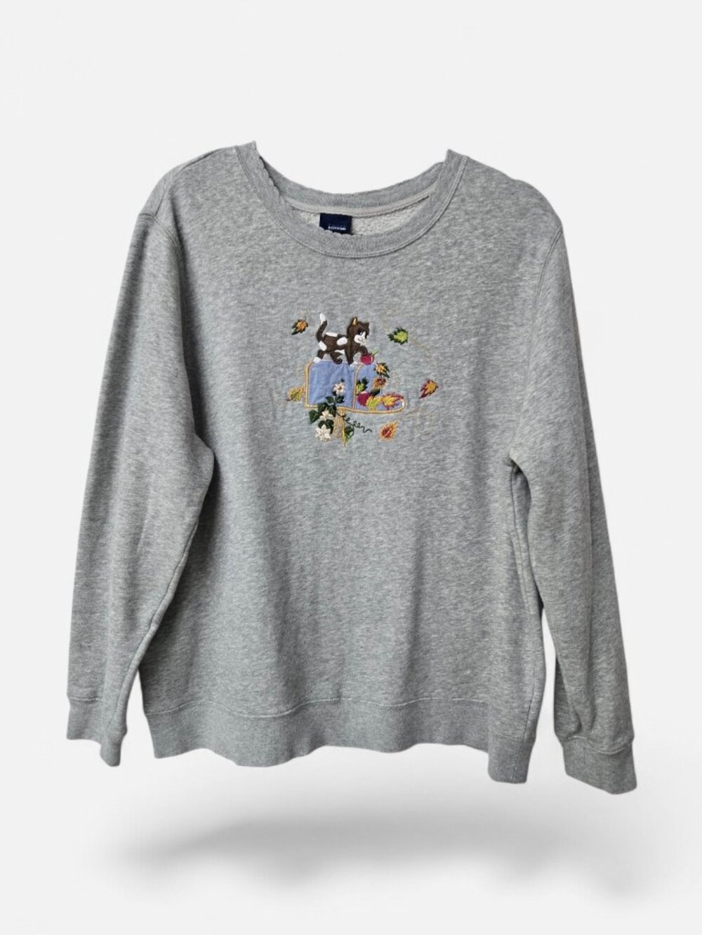 Vintage 90s Basic Editions Embroidered Cat Mailbox Sweatshirt Gray Whimsigoth